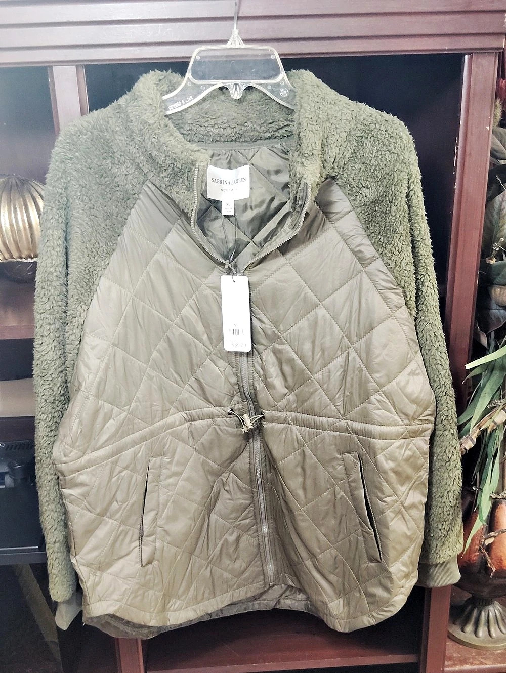 Sabrina Lauren QT2163 Quilted Teddy Jacket in Green XL NWT